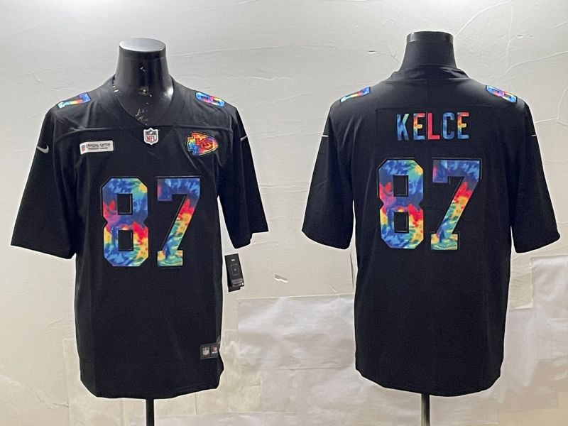 Men Kansas City Chiefs 87 Kelce Black Rainbow 2025 Nike Limited NFL Jersey style 1